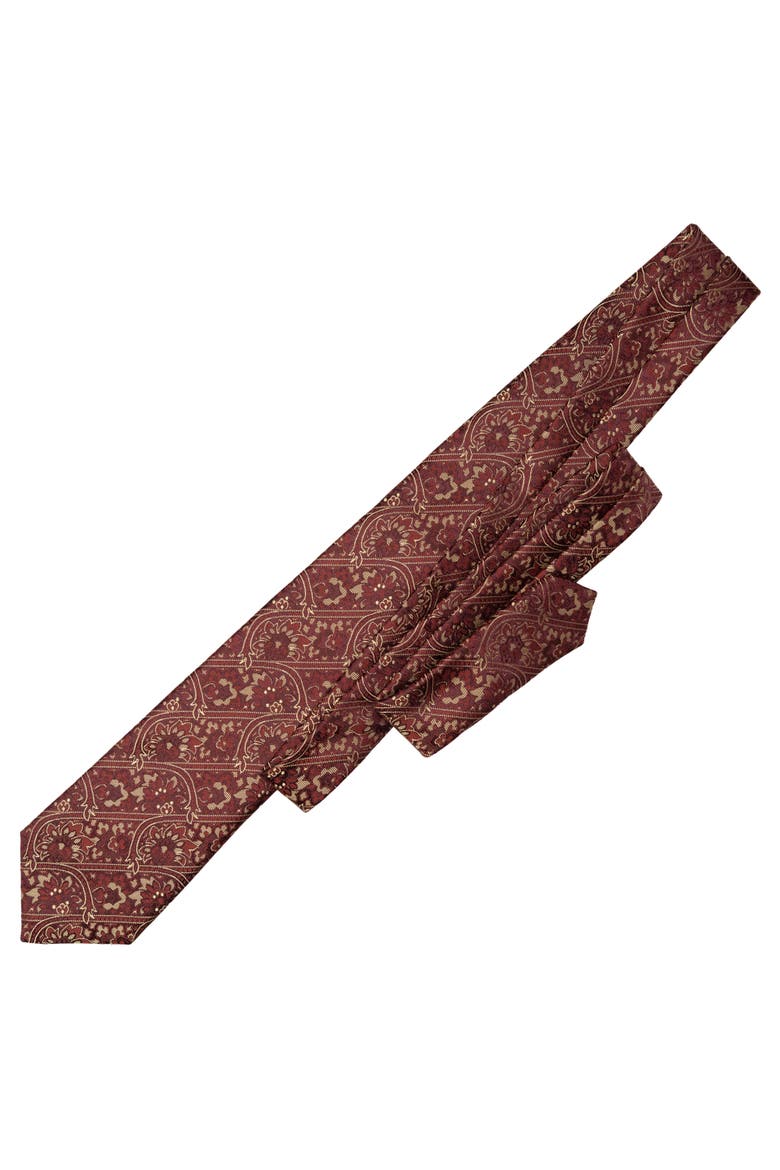 Caruso - Silk Jacquard Tie for Men, Alternate, color, Burgundy