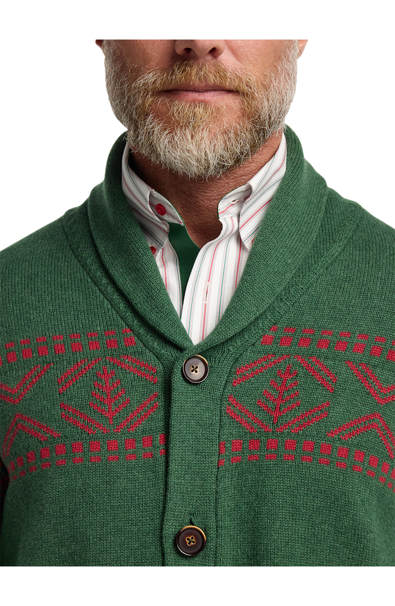 Paul Fredrick Cotton Button Front Fair Isle Shawl Collar Cardigan Sweater, Alternate, color, Green