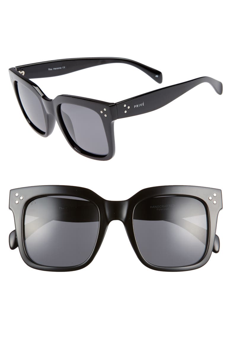 The Heroine 53mm Sunglasses, Main, color, BLACK