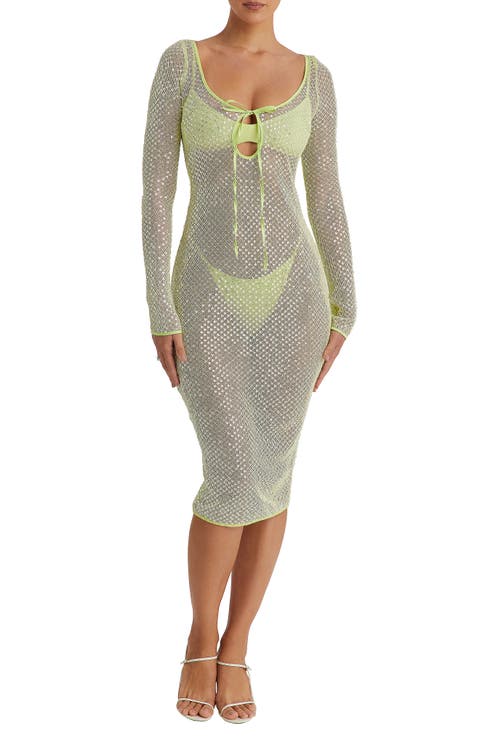 Long Sleeve Sequin Mesh Midi Dress, Bra & Panties Set