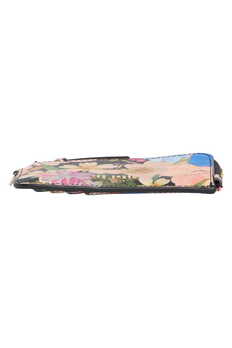 Lulu Floral Faux Leather Card Case, Alternate, color, PINK PRESSED FLOWER BLACK