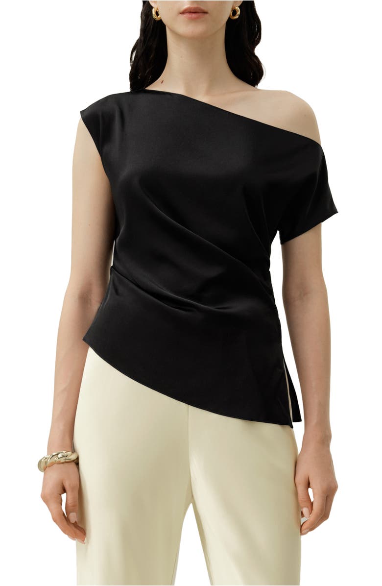 Lilysilk Women's Stretch Silk Charmeuse Asymmetric Top, Main, color, Black