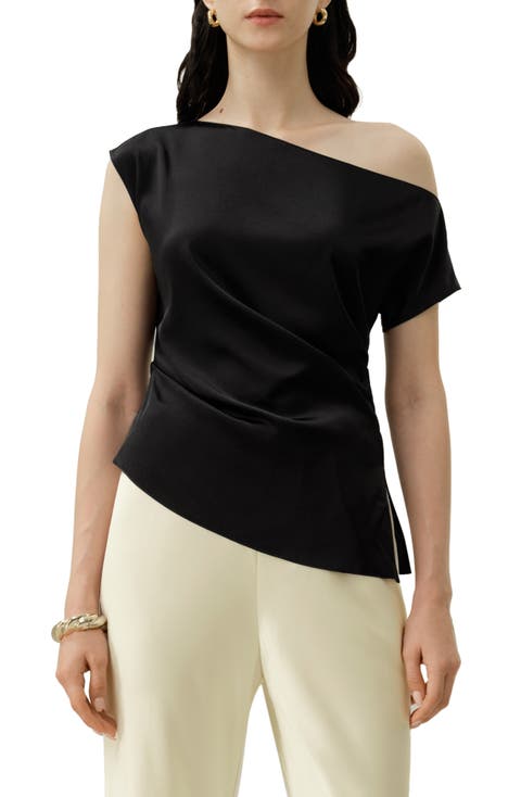 Women's Stretch Silk Charmeuse Asymmetric Top