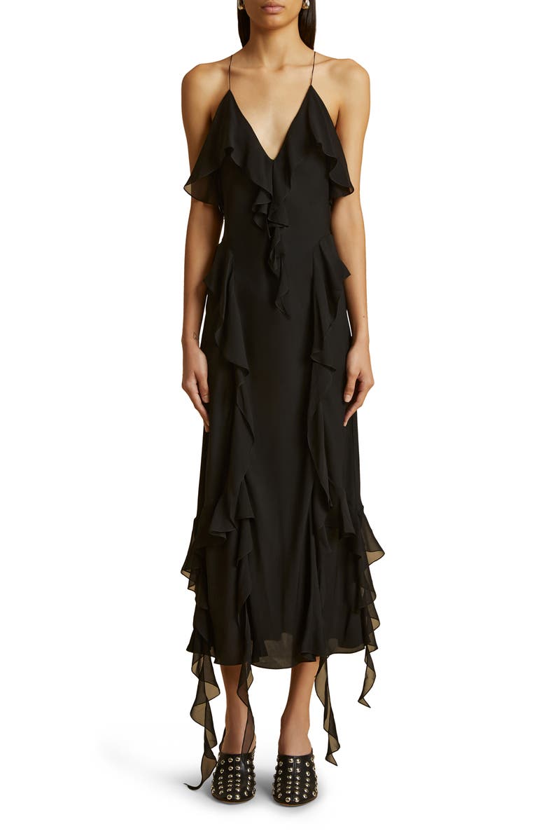 Khaite The Pim Ruffle Silk Charmeuse Dress, Main, color,