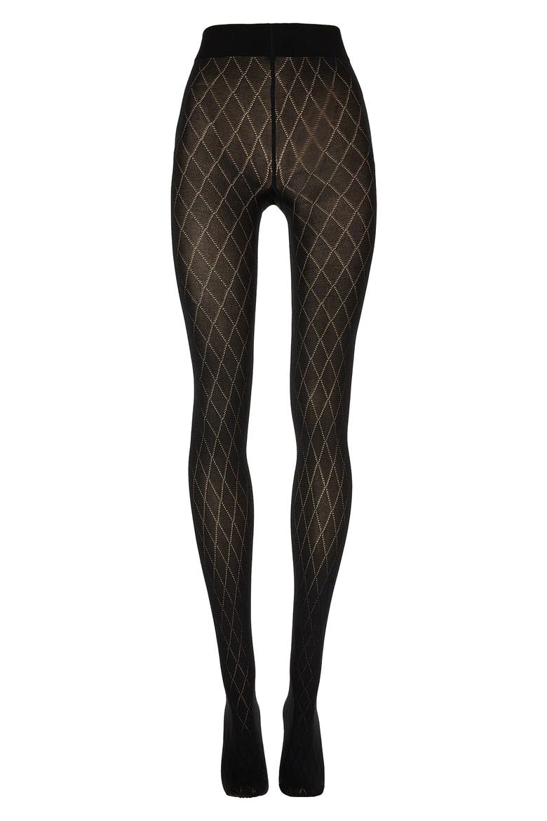 Diamond Pattern Tights, Alternate, color, BLACK