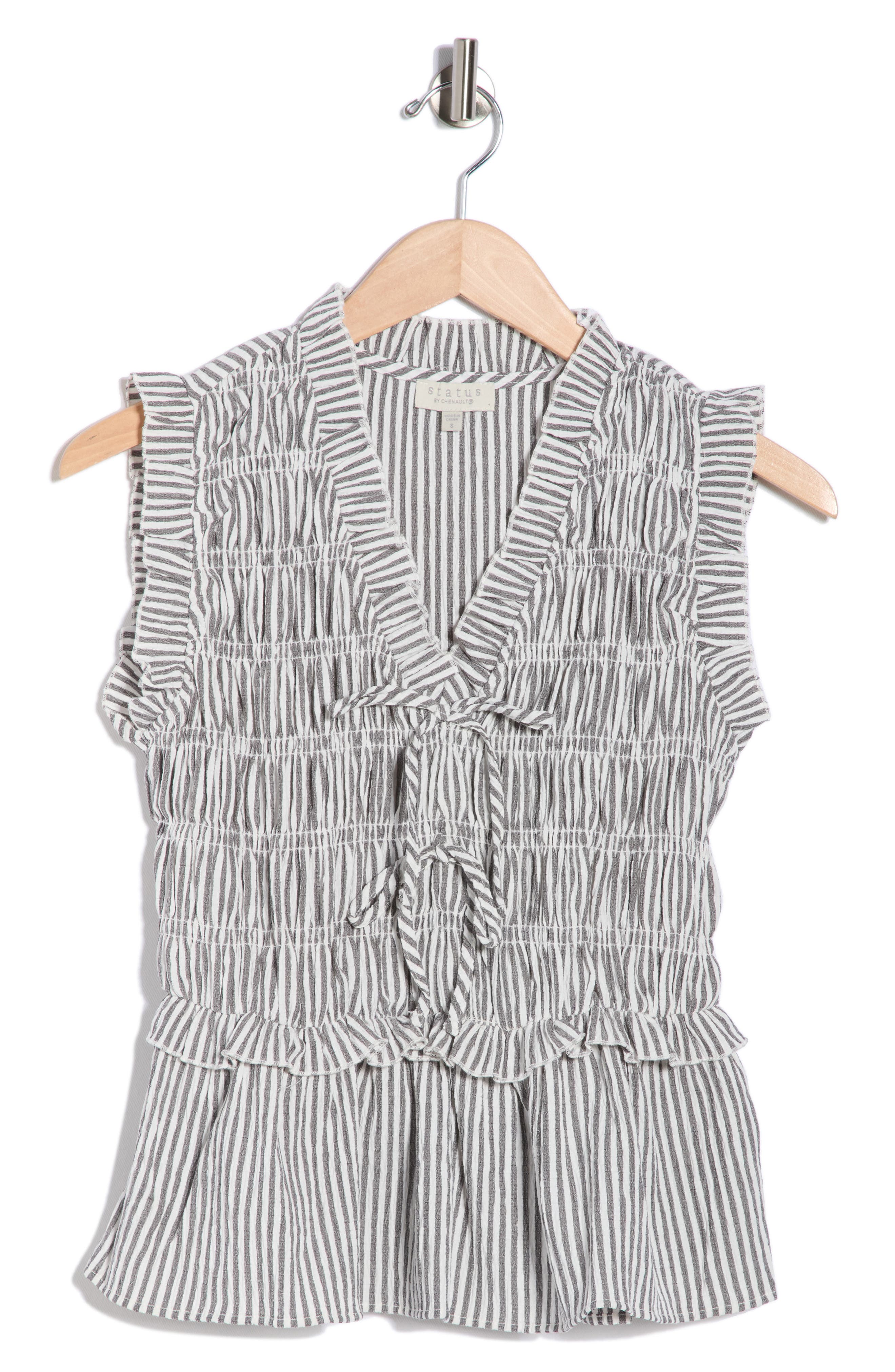 CHENAULT Stripe Smocked Peplum Seersucker Top