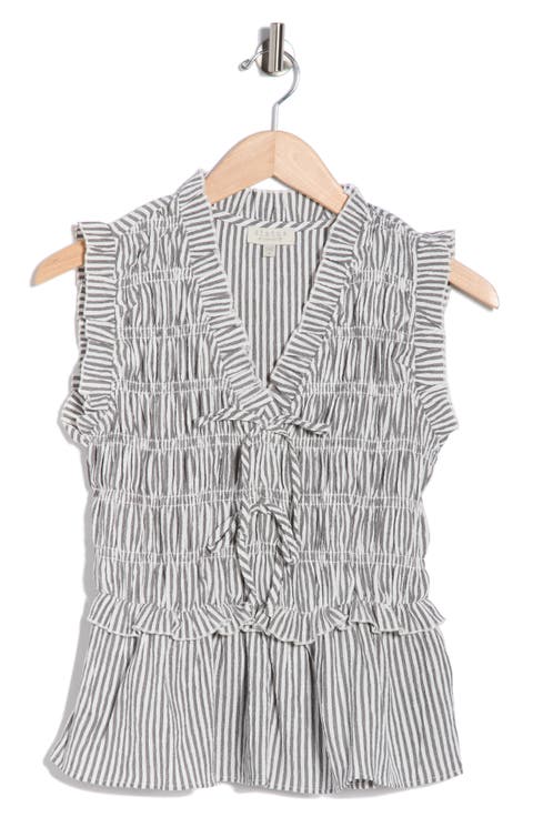 Stripe Smocked Peplum Seersucker Top