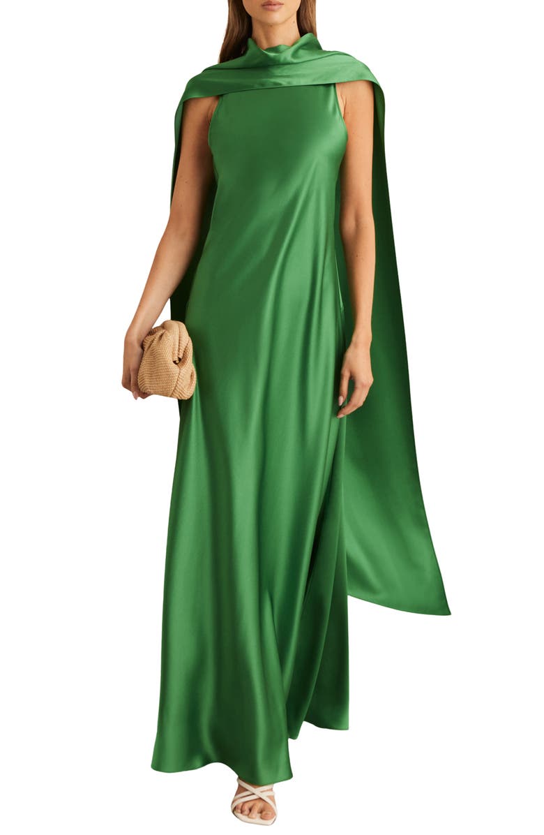 Reiss Fae Scarf Detail Satin Gown, Main, color, Green