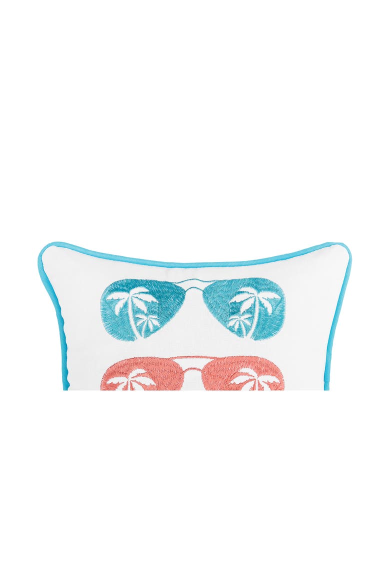 Beachin Sunglasses Trio Embroidered 100% Cotton Mini Accent Pillow 10" x 10", Alternate, color, White