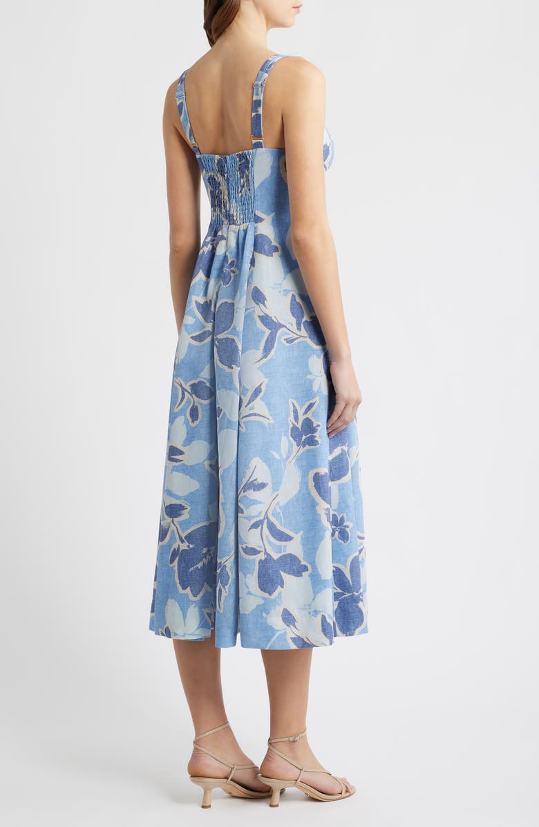 MOON RIVER Floral Empire Waist A-Line Midi Dress, Alternate, color, Blue Multi