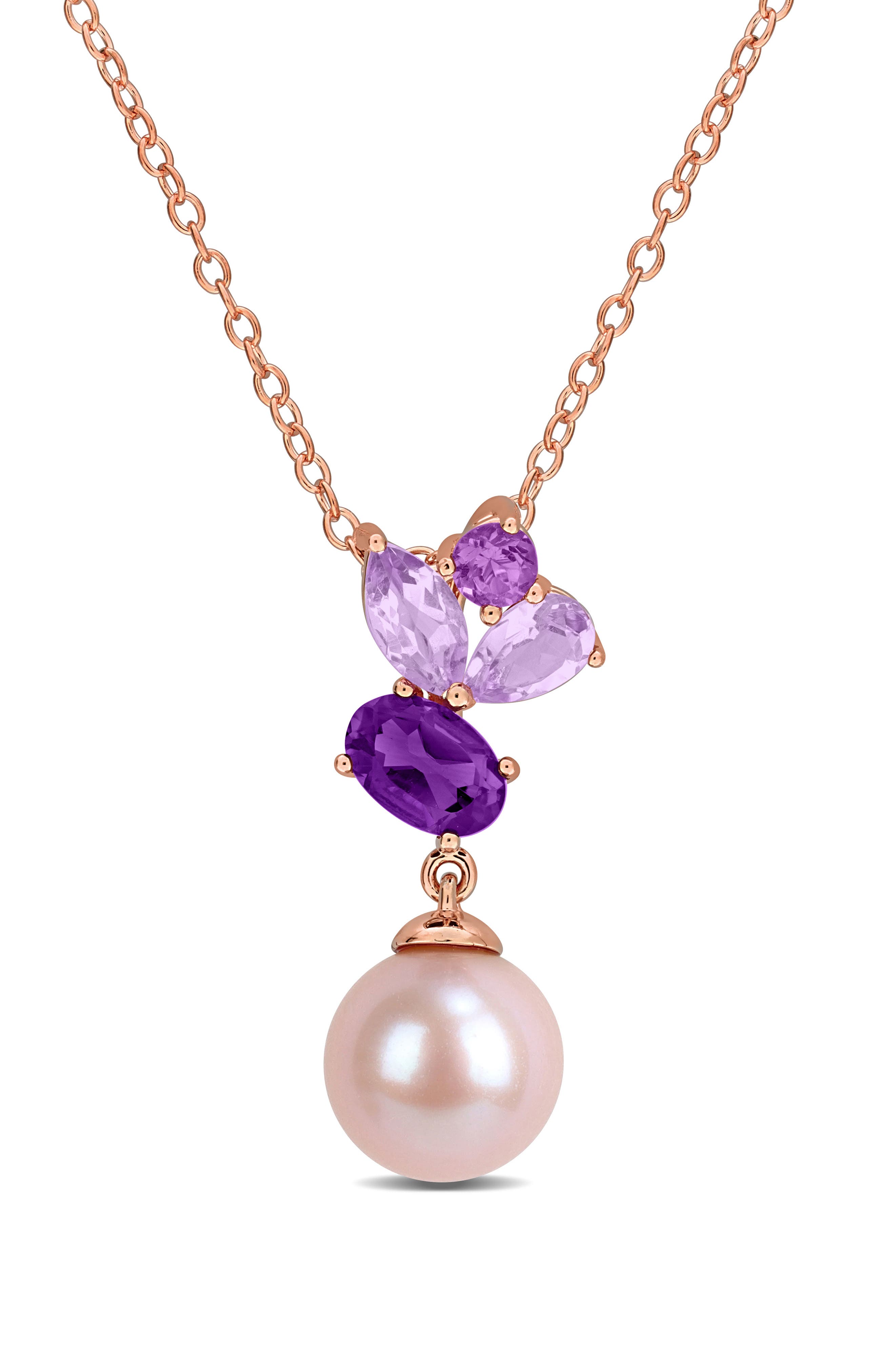 DELMAR 8-8.5mm Pink Cultured Freshwater Pearl Pendant Necklace