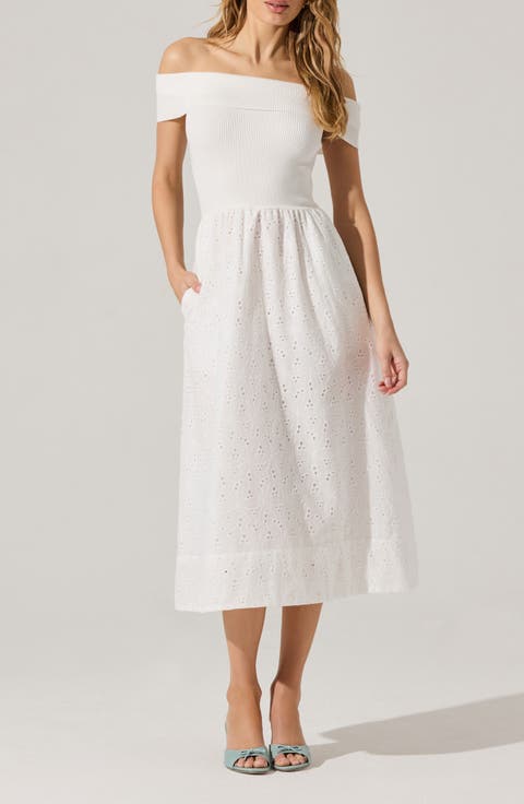 Mixed Media Off the Shoulder Dress