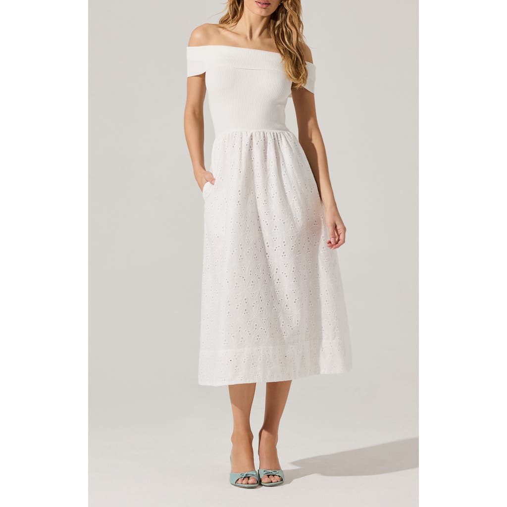 Astr The Label Mixed Media Off The Shoulder Dress In White
