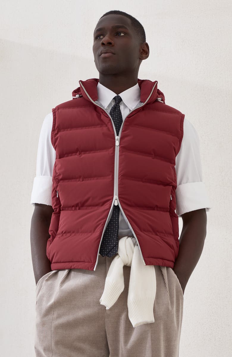 Brunello Cucinelli Taffeta down vest, Alternate, color, Purple-Red