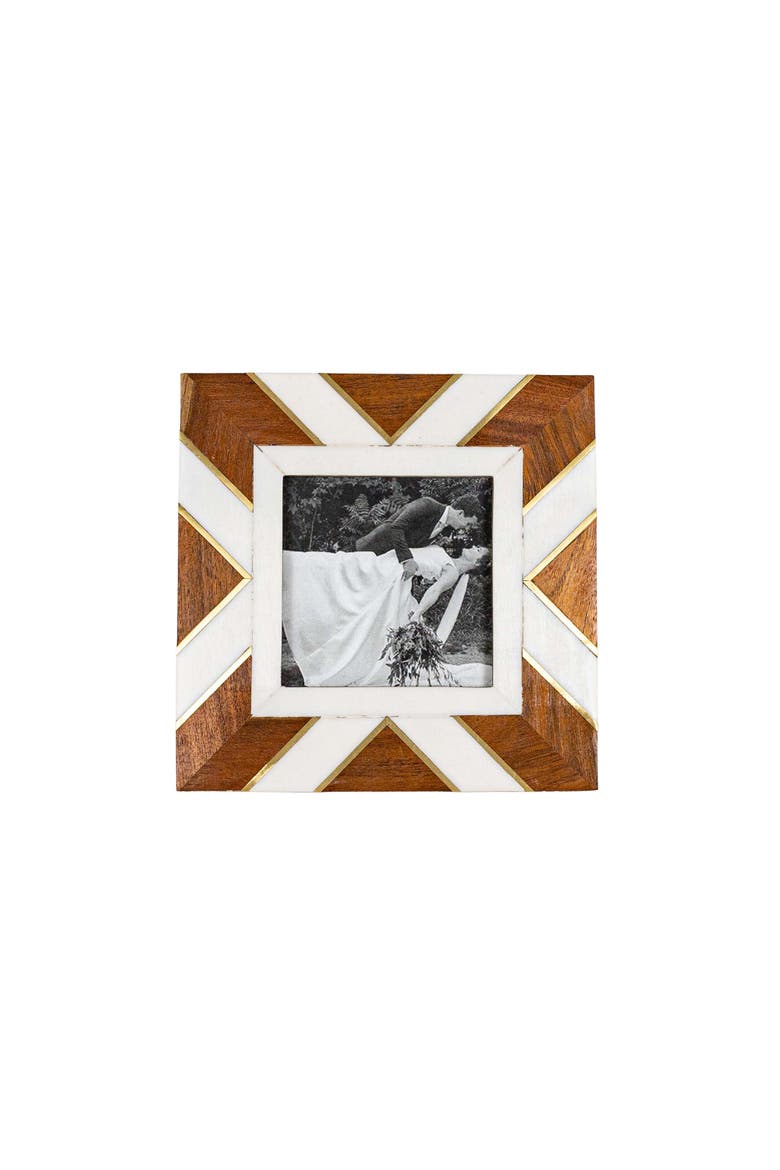 4x6 Inch Pieced Geometric Picture Frame Acacia Wood, MDF, Resin, & Glass, Main, color, Brown
