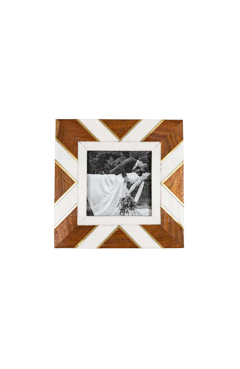 Foreside Home and Garden 4x6 Inch Pieced Geometric Picture Frame Acacia Wood, MDF, Resin, & Glass, Main, color, Brown
