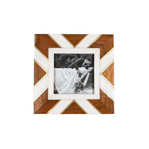 4x6 Inch Pieced Geometric Picture Frame Acacia Wood, MDF, Resin, & Glass