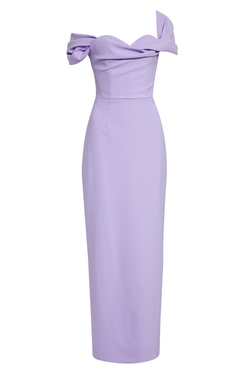 Carolina Herrera Sofia Draped Off the Shoulder Crepe Column Gown, Alternate, color, Violeta