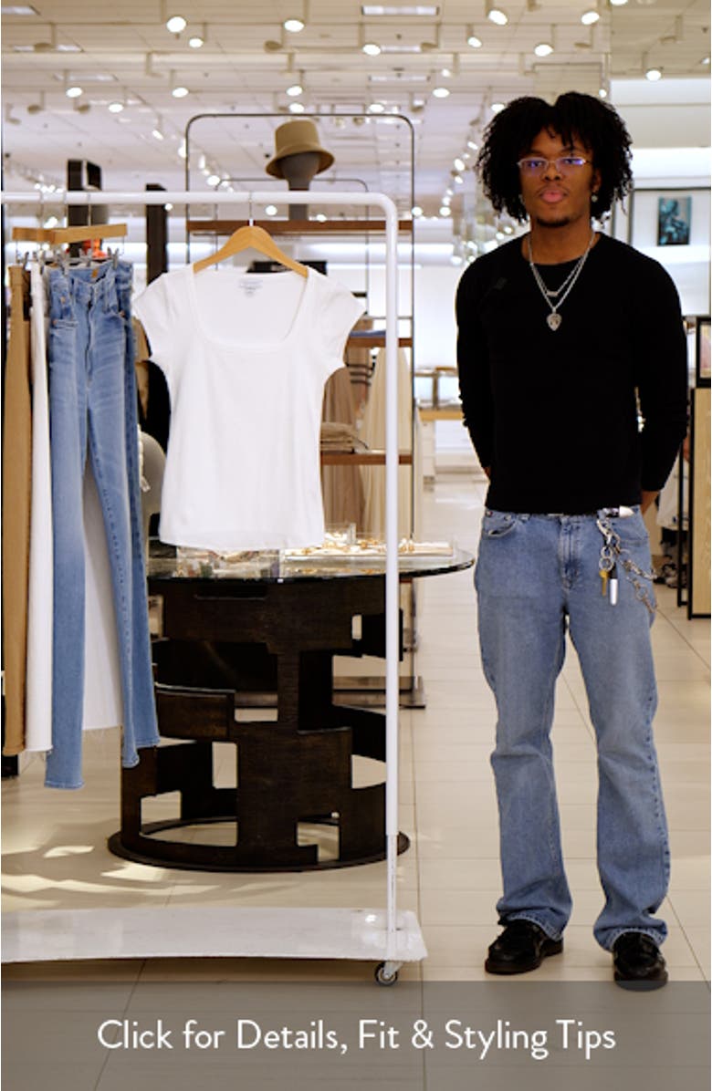 Square Neck Cap Sleeve Stretch Cotton Rib Top, sales video thumbnail