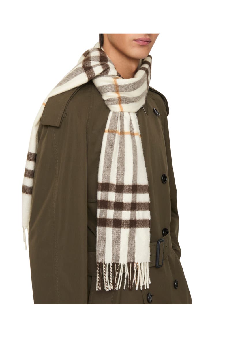Check Cashmere Scarf, Alternate, color, Pebble white