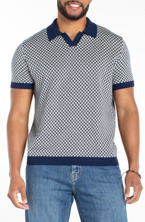 Geo Pattern Johnny Collar Polo Sweater