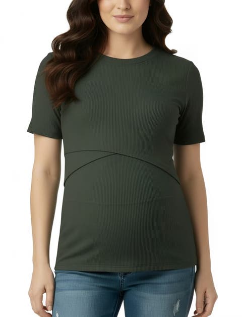 Crew Neck Cross Over Nursing Short Sleeve Top