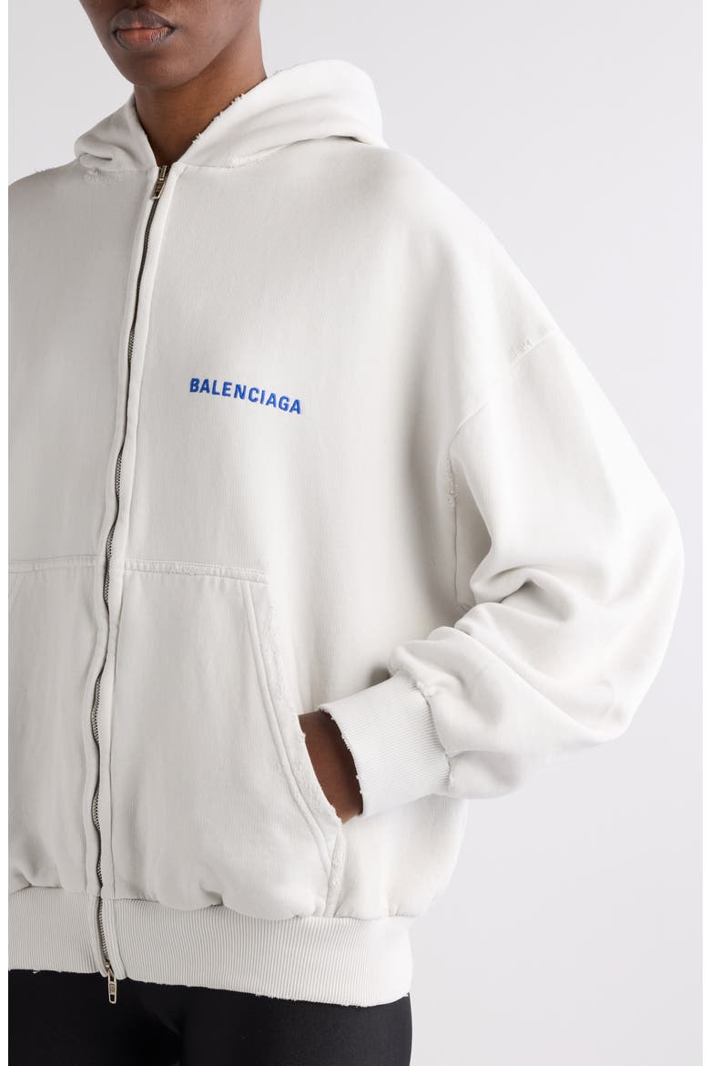 Logo Embroidered Distressed Dry Fleece Zip Hoodie (Women) | Nordstrom