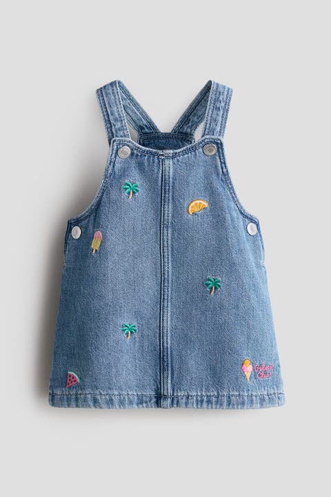 Embroidery-detail Denim Dungaree Dress