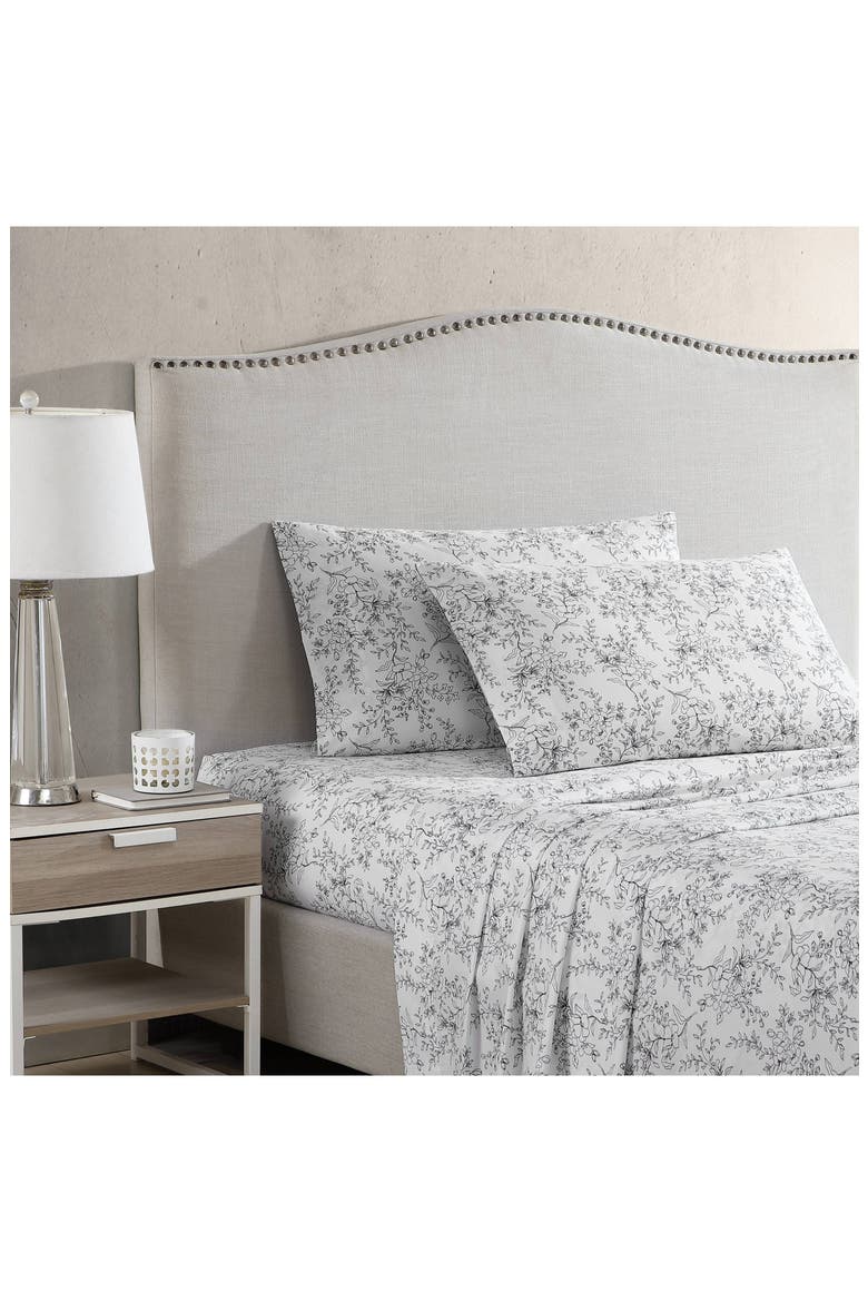 Hawley Floral Print 200 Thread Count Cotton Percale Sheet Set, Alternate, color, WHITE