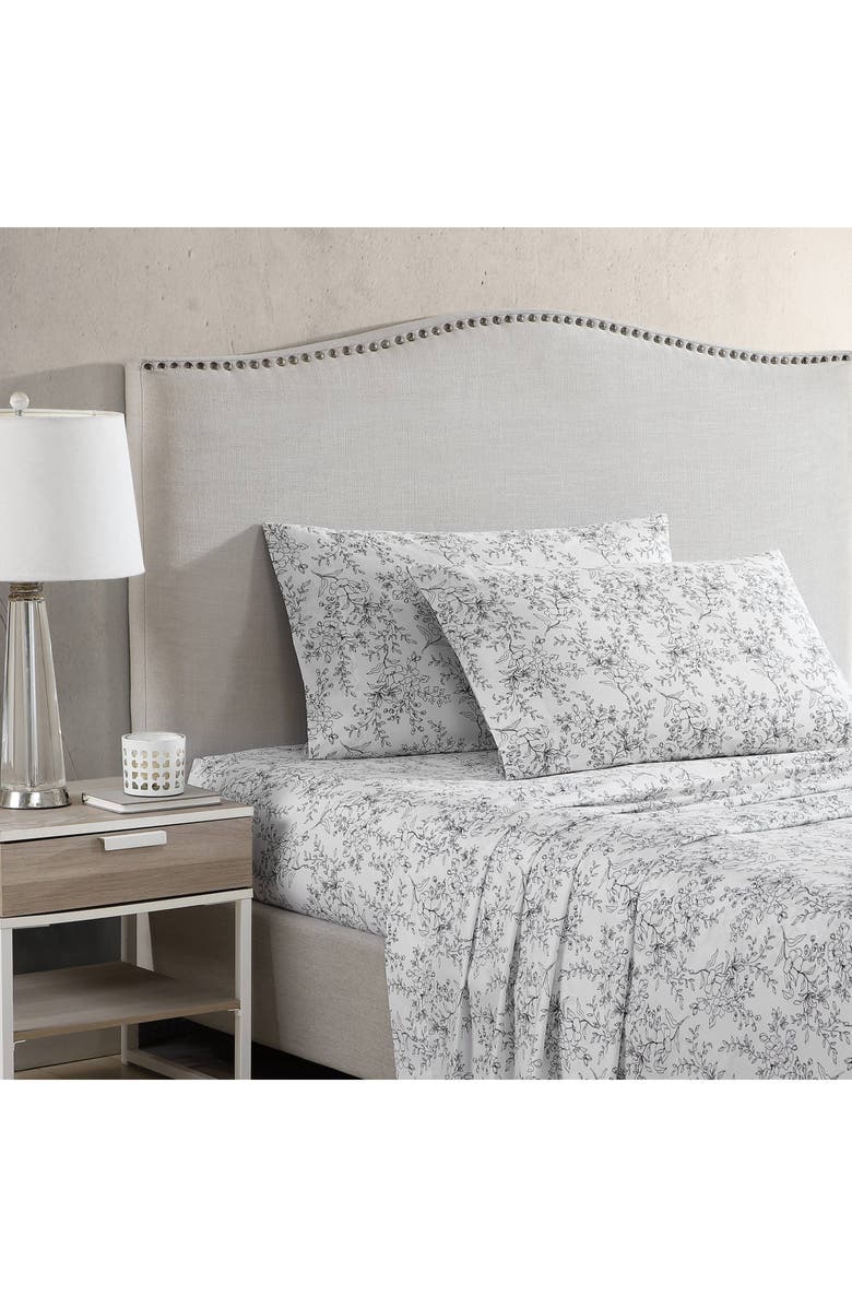 STONE COTTAGE Hawley Floral Print 200 Thread Count Cotton Percale Sheet Set, Alternate, color, White