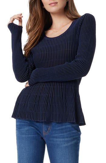 Sam Edelman Gia Crewneck Peplum Knit Top In Navy