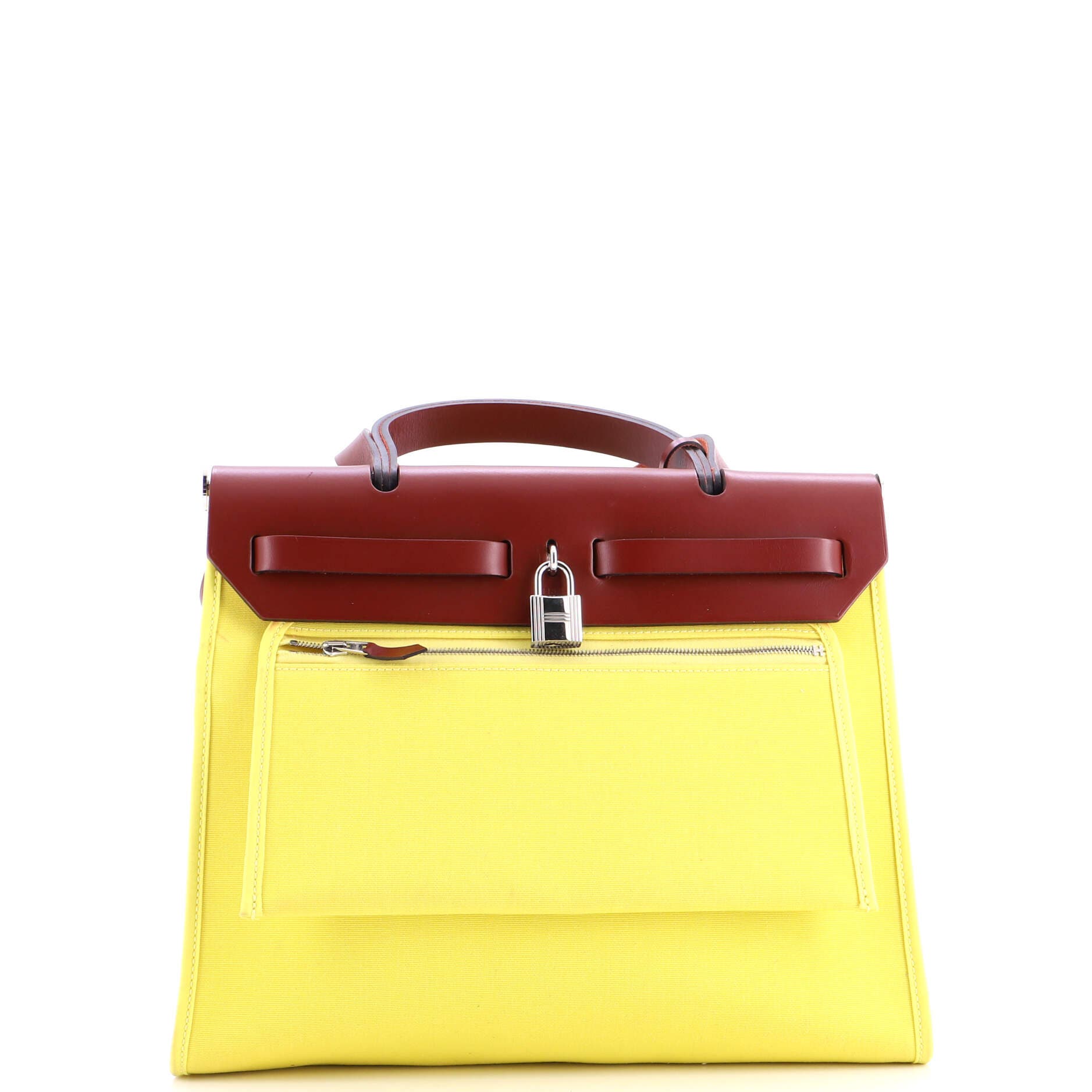 Pre-Owned Hermes Herbag Zip Leather and Toile 31, Alternate, color, Lime