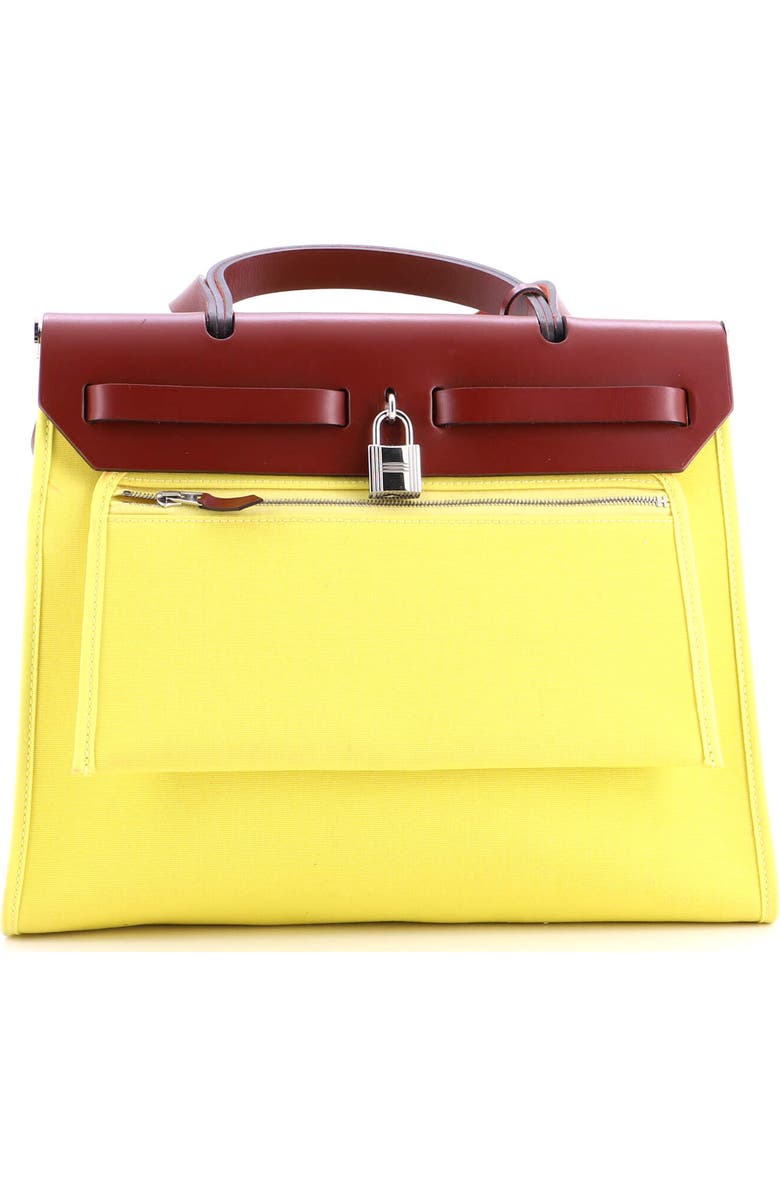 Pre-Owned Hermes Herbag Zip Leather and Toile 31, Alternate, color, Lime