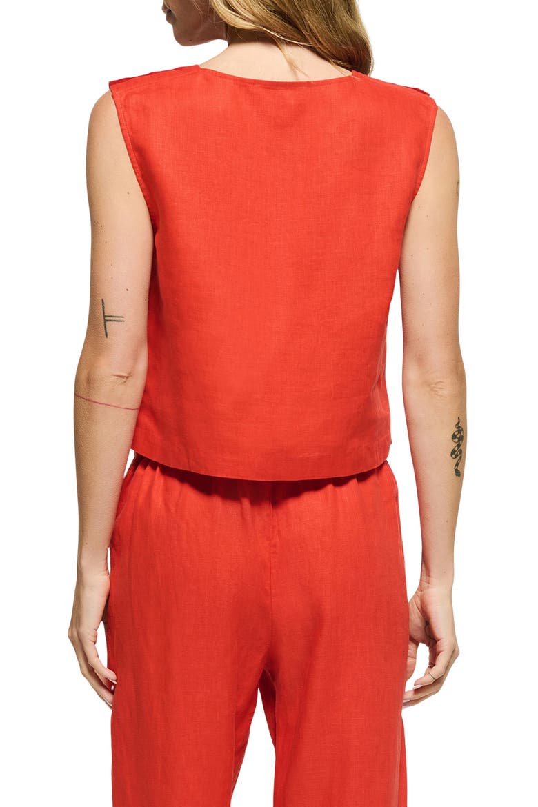 Cara Sleeveless Linen Top, Alternate, color, AURORA RED