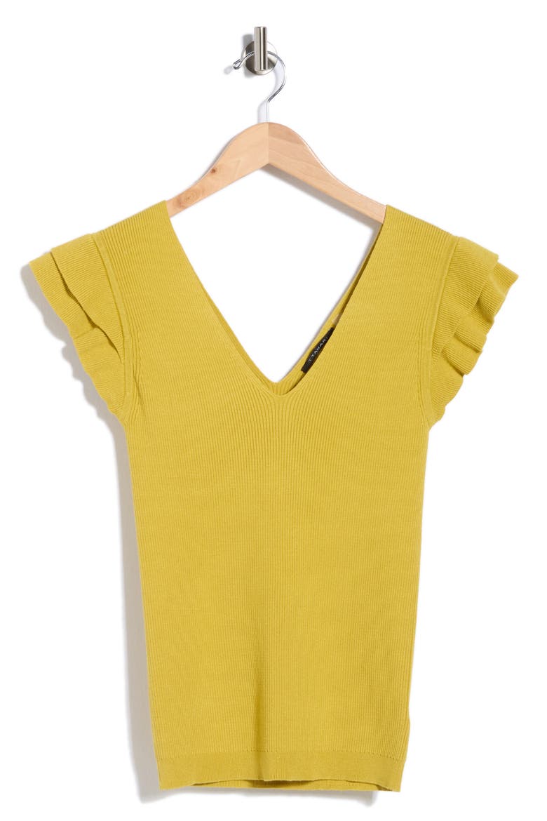 Ruffle Sleeve Fitted Sweater, Alternate, color, ANJOU PEAR