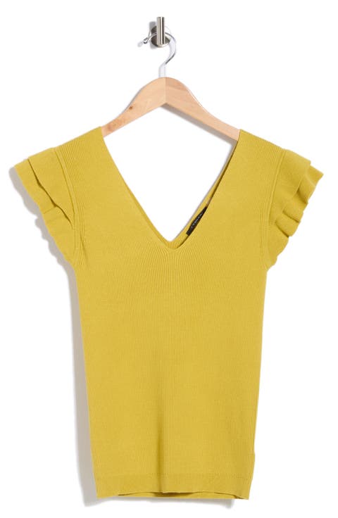 Ruffle Sleeve Fitted Sweater