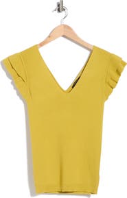 T Tahari Ruffle Sleeve Fitted Sweater