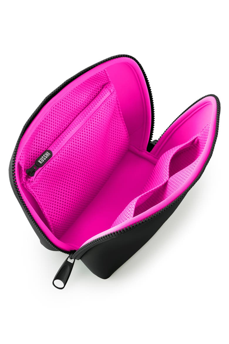 Neoprene Makeup Bag, Alternate, color, BLACK/ PINK