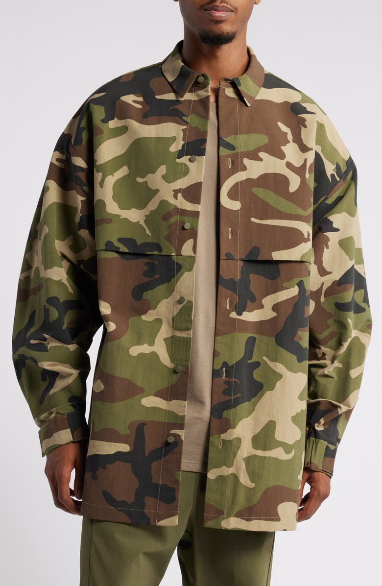 Fear of God Essentials Gender Inclusive Camo Shirt Jacket, Main, color, 