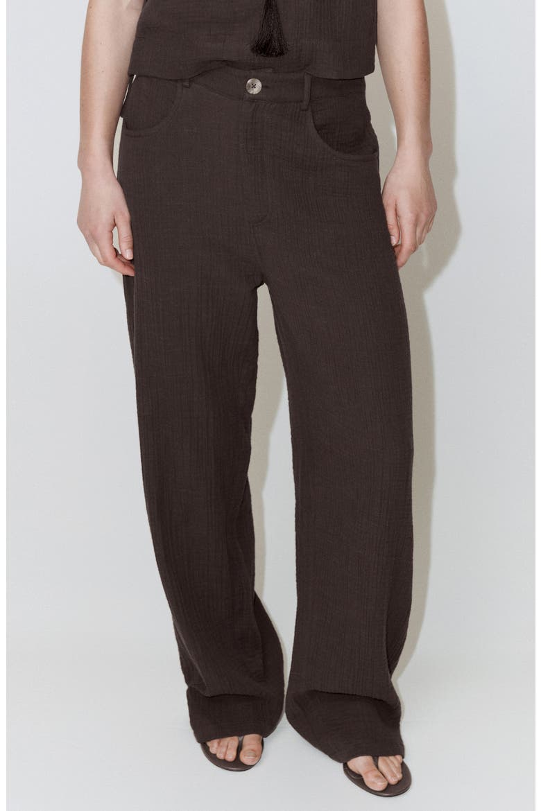 Crinkled Cotton Balloon Pants, Main, color, CHOCOLATE