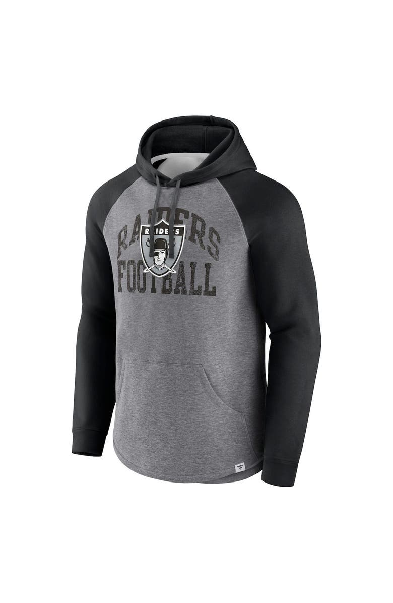 FANATICS Men's Fanatics Branded Heather Gray Las Vegas Raiders Favorite Arch Raglan Pullover Hoodie, Alternate, color, Heather Gray