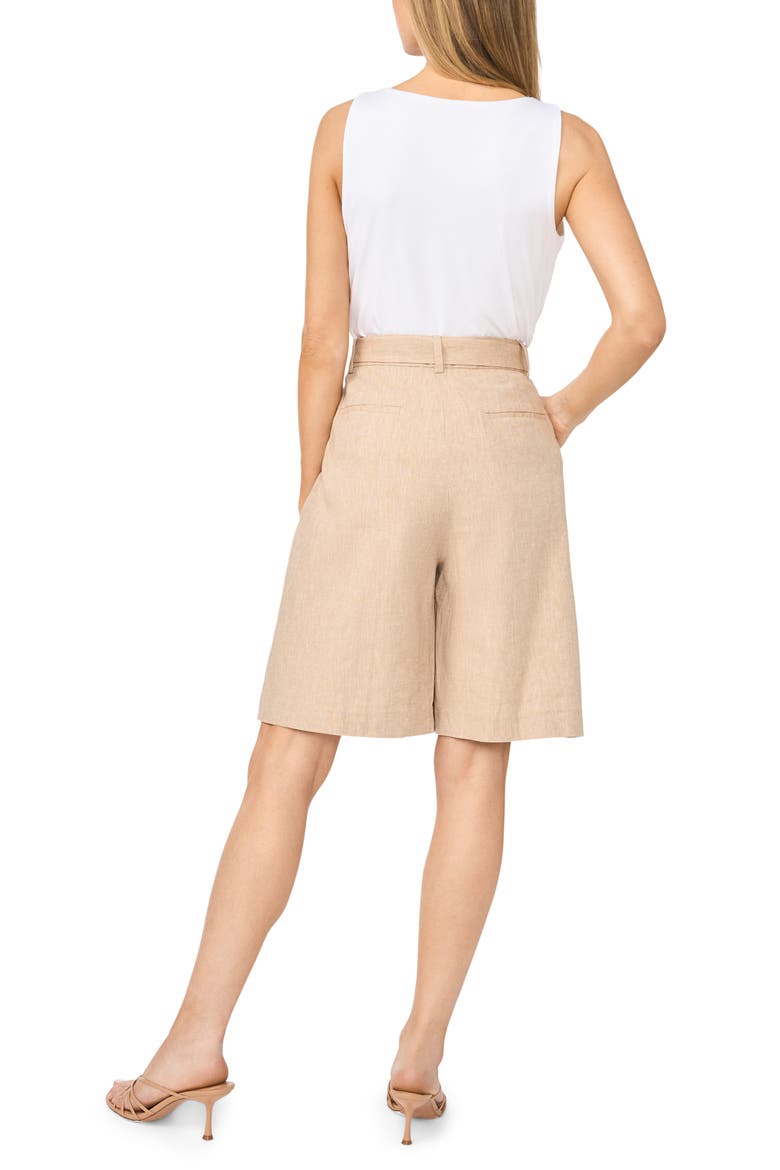 Belted Pleated Longer Length Shorts, Alternate, color, PEBBLE