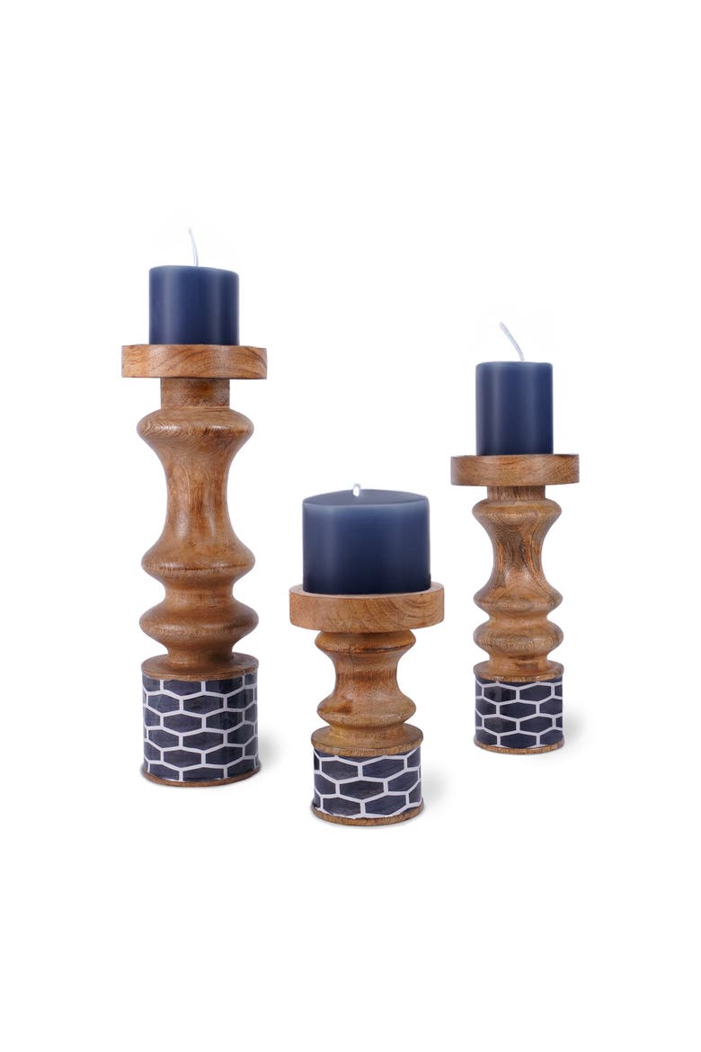 Gramercy Blue Pillar Candleholder Set, Alternate, color, Blue