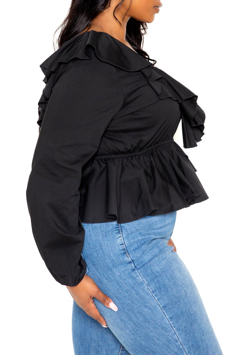 Ruffle Long Sleeve Peplum Blouse, Alternate, color, BLACK