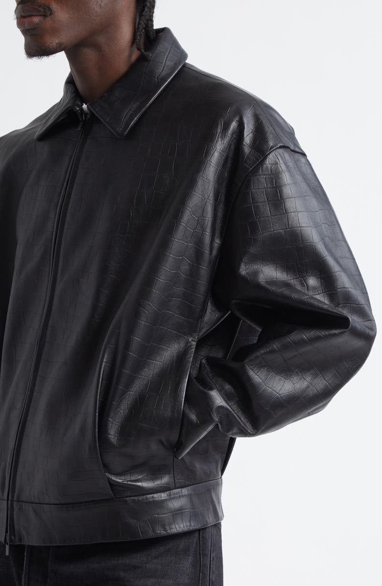 Fear of God Crop Croc Embossed Leather Jacket, Alternate, color, Black