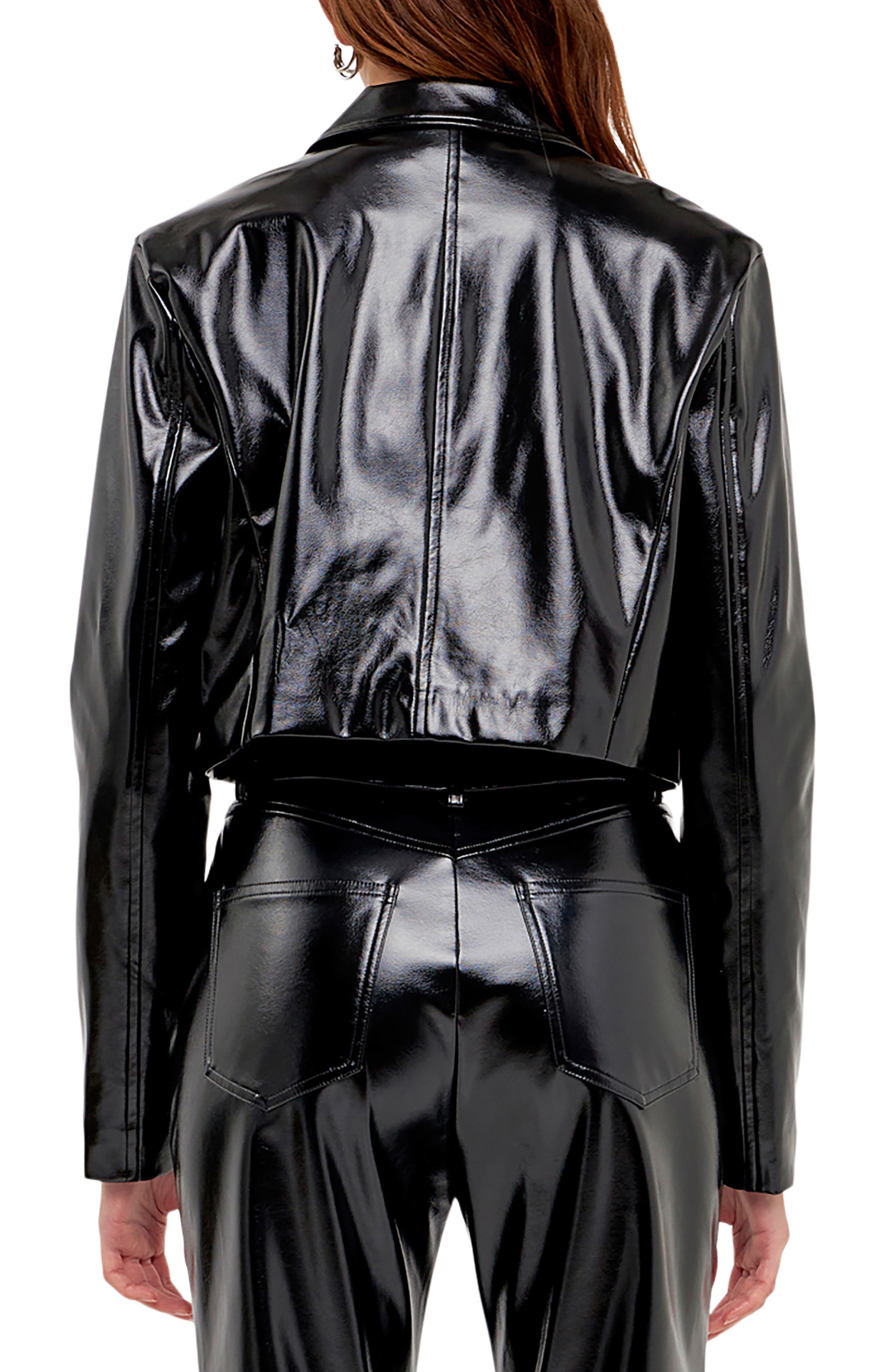 Shiny Faux Leather Crop Jacket - image 2