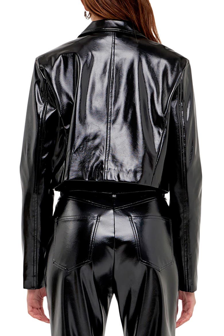 Shiny Faux Leather Crop Jacket, Alternate, color, BLACK