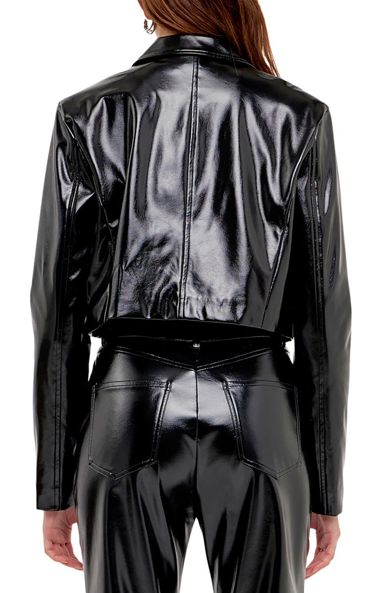 Grey Lab Shiny Faux Leather Crop Jacket, Alternate, color, Black
