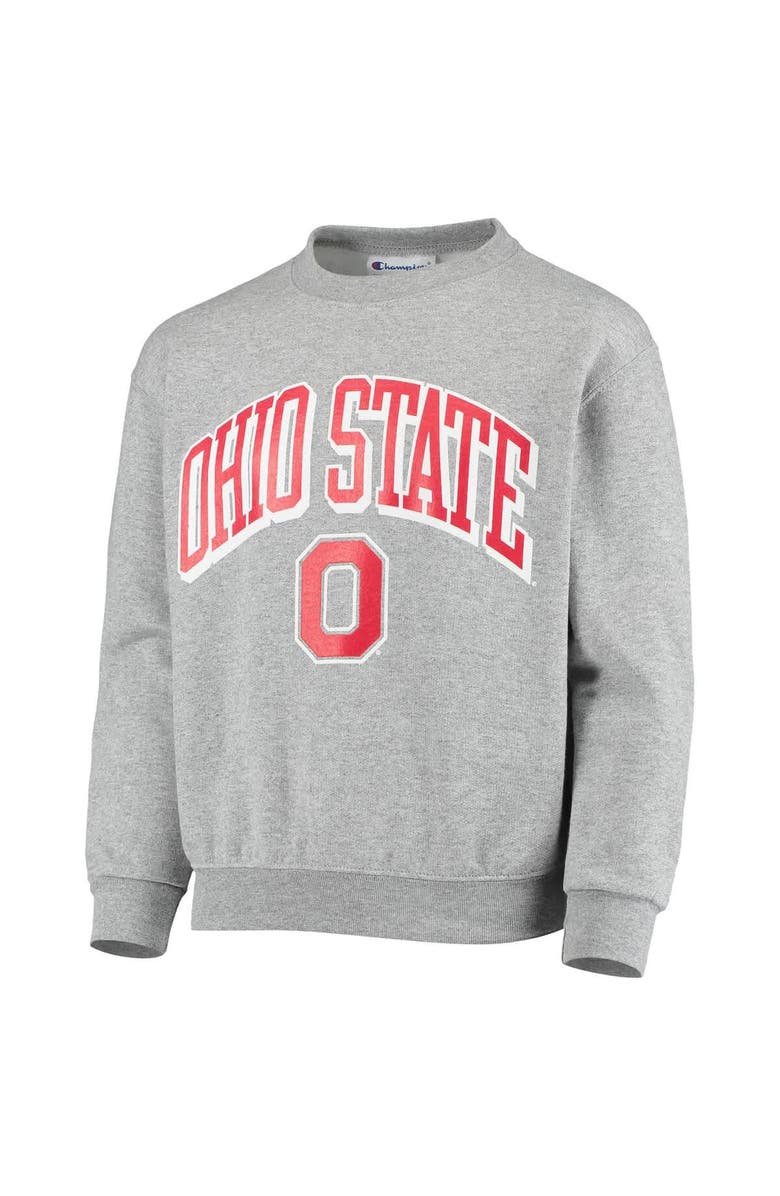 Champion Youth Champion Heathered Gray Ohio State Buckeyes Powerblend Pullover Sweatshirt, Alternate, color, 