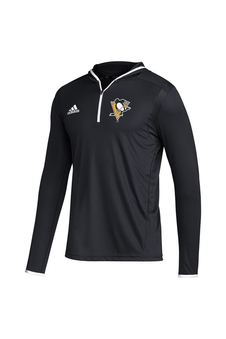 Men's adidas Black Pittsburgh Penguins Team Long Sleeve Quarter-Zip Hoodie T-Shirt, Alternate, color, Black